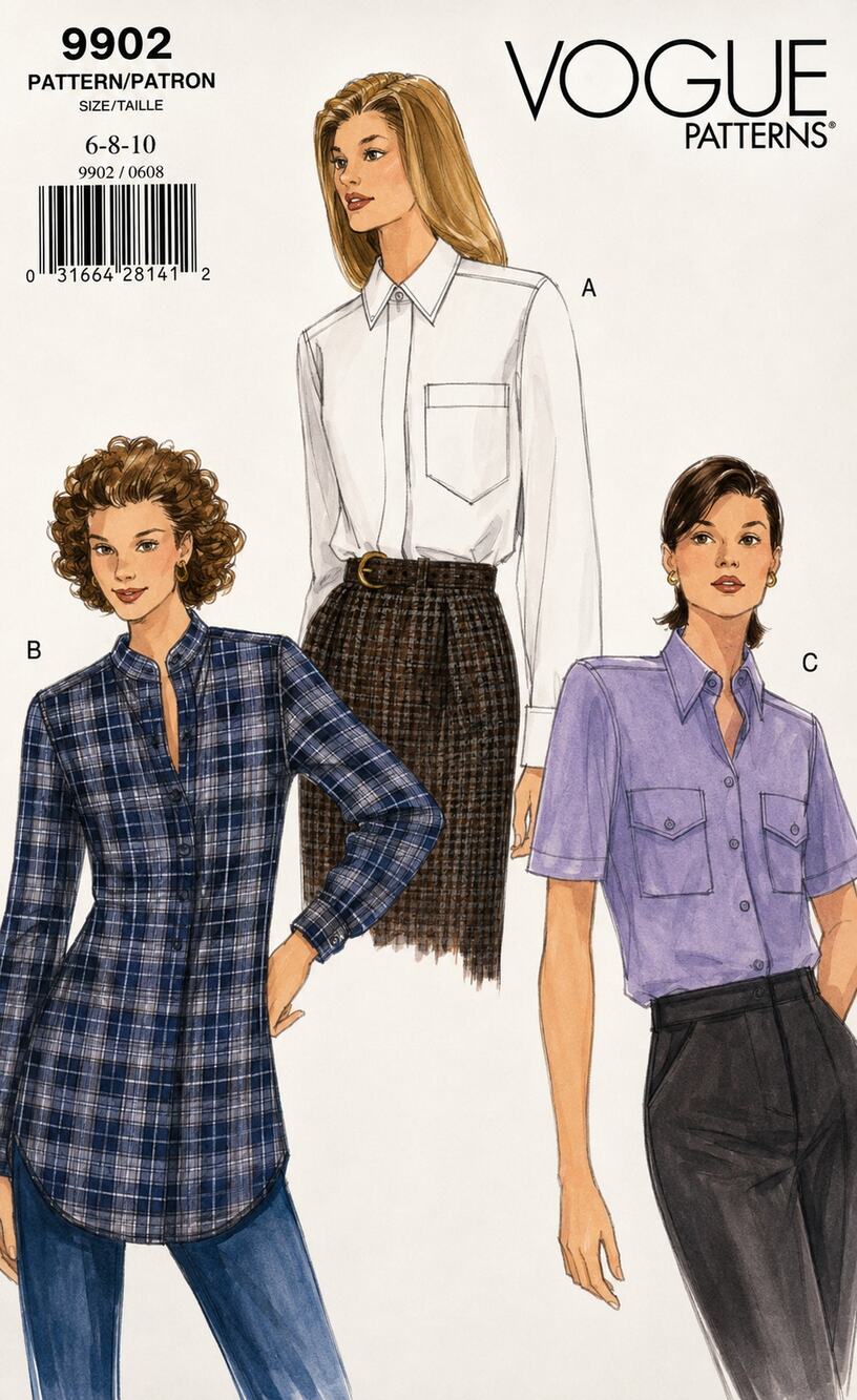 Vogue 7828 Easy Sewing Pattern Size 6-10 Loose Fit Shirt Blouse Top Uncut